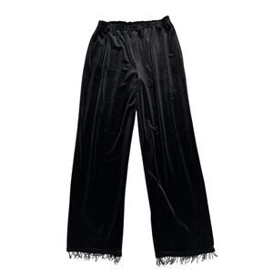 Notations Pants Womens Medium Black Velour Beaded Fringe Hem Pull-on 26" Inseam